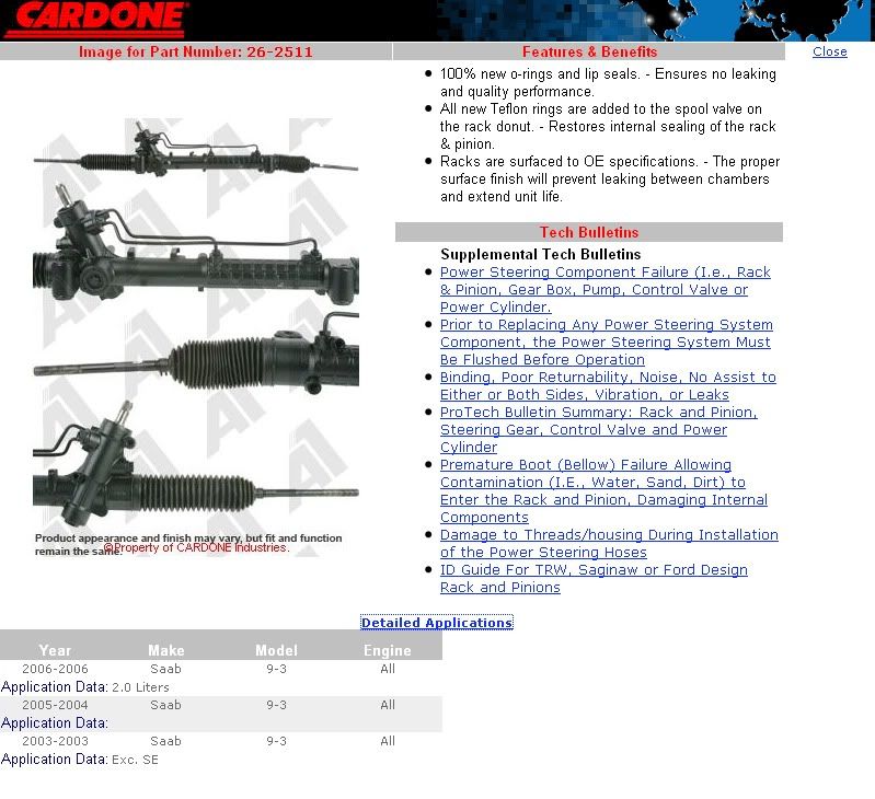 CARDONE Steering Rack and Pinion SaabCentral Forums